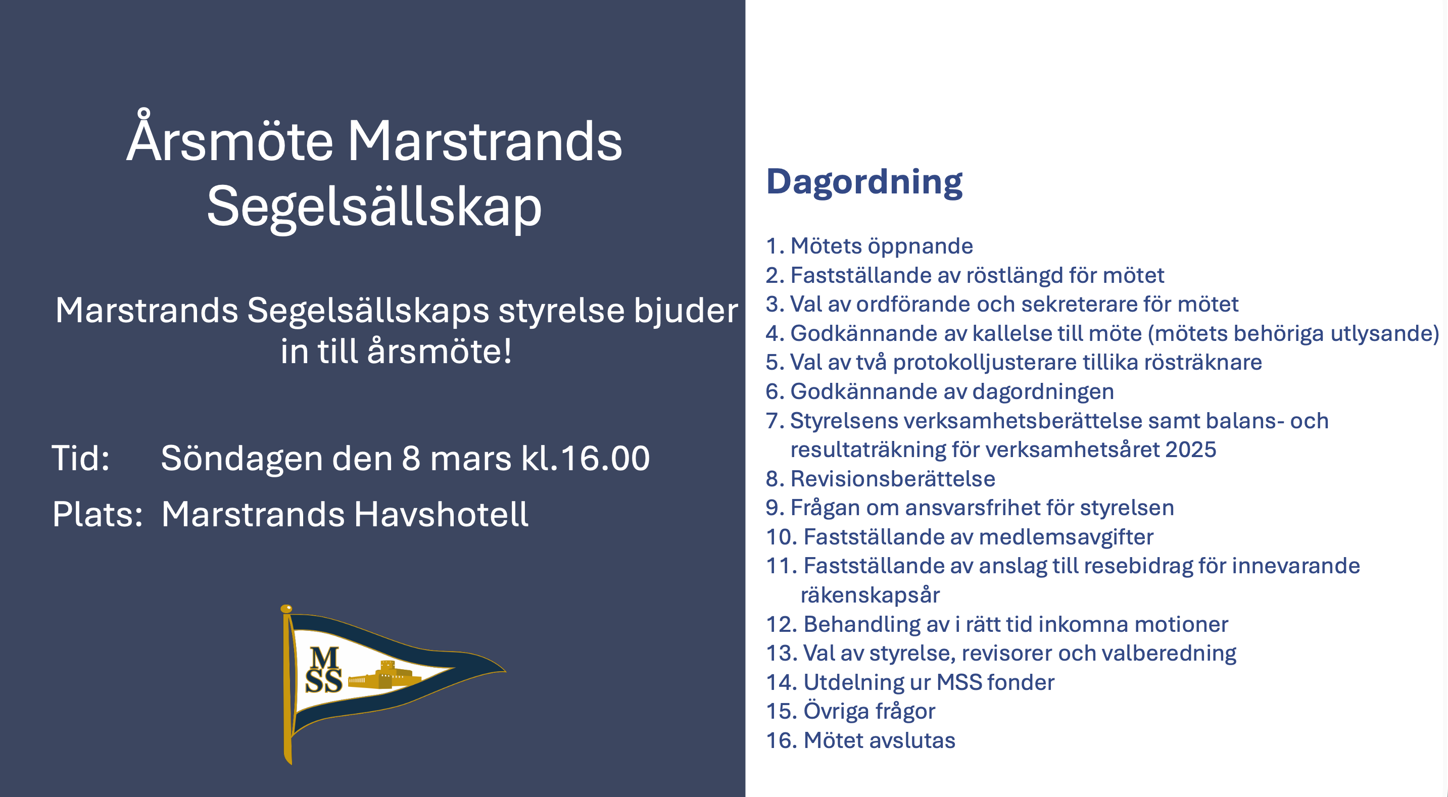 Dagordning årsmöte 2026